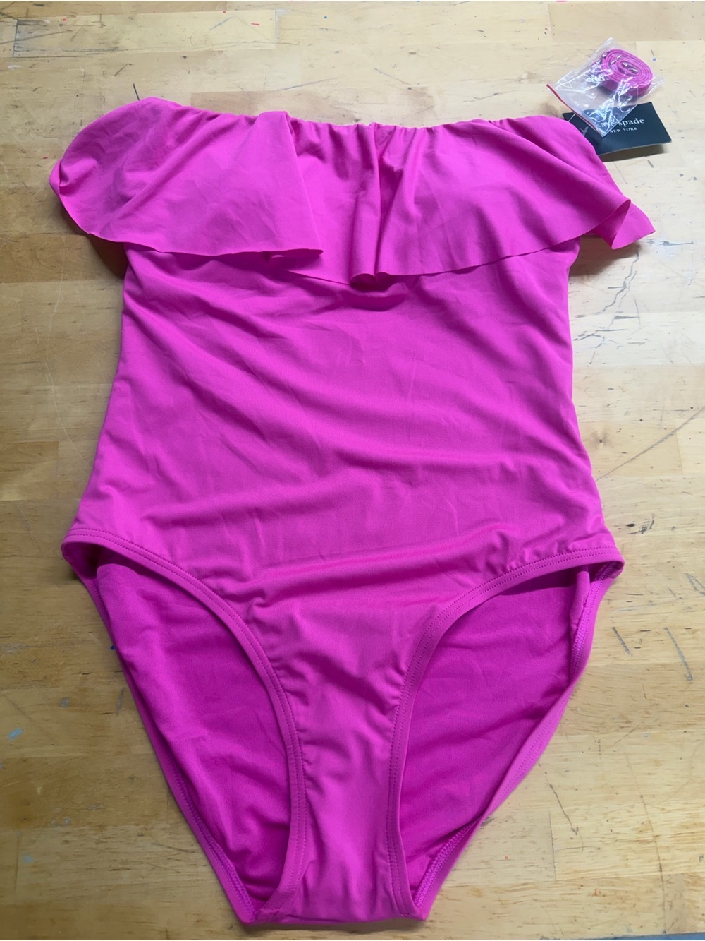 kate spade Off-Shoulder Ruffle One-Piece Swimsuit - Bright Pink